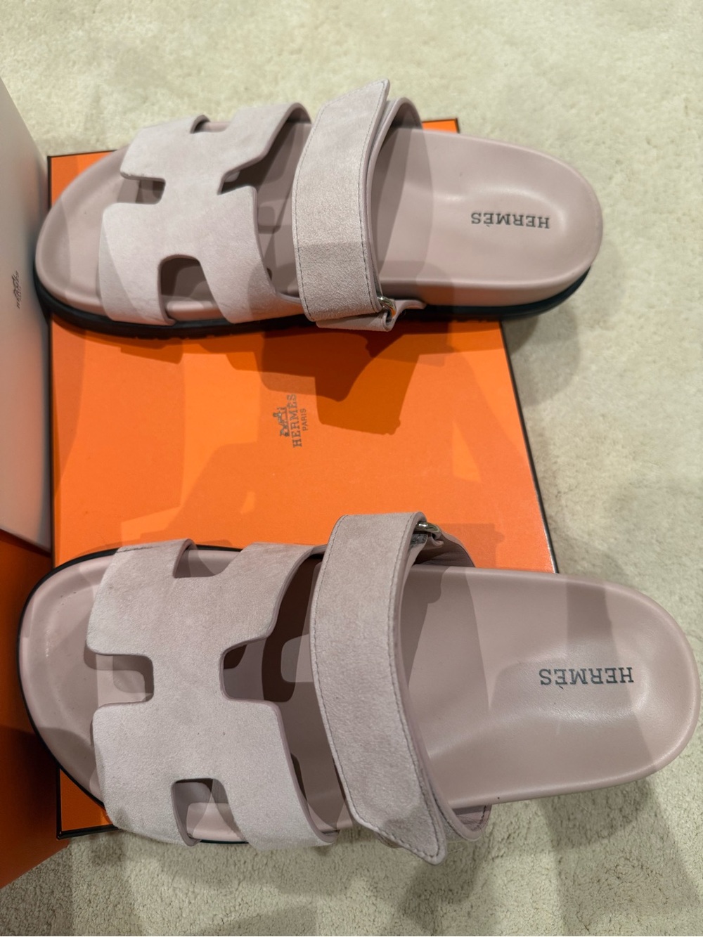 Hermes Women's Pink Suede Slide Sandals